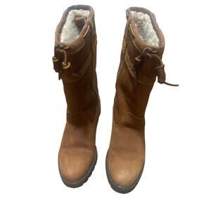 Bass Women Durable Outdoor Waterproof Tan Leather Shearling 2269W Snow Boots 8.5